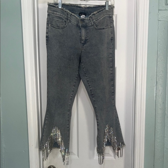 VENUS Gray Flare Jeans with Fringe Accent - Picture 2 of 7
